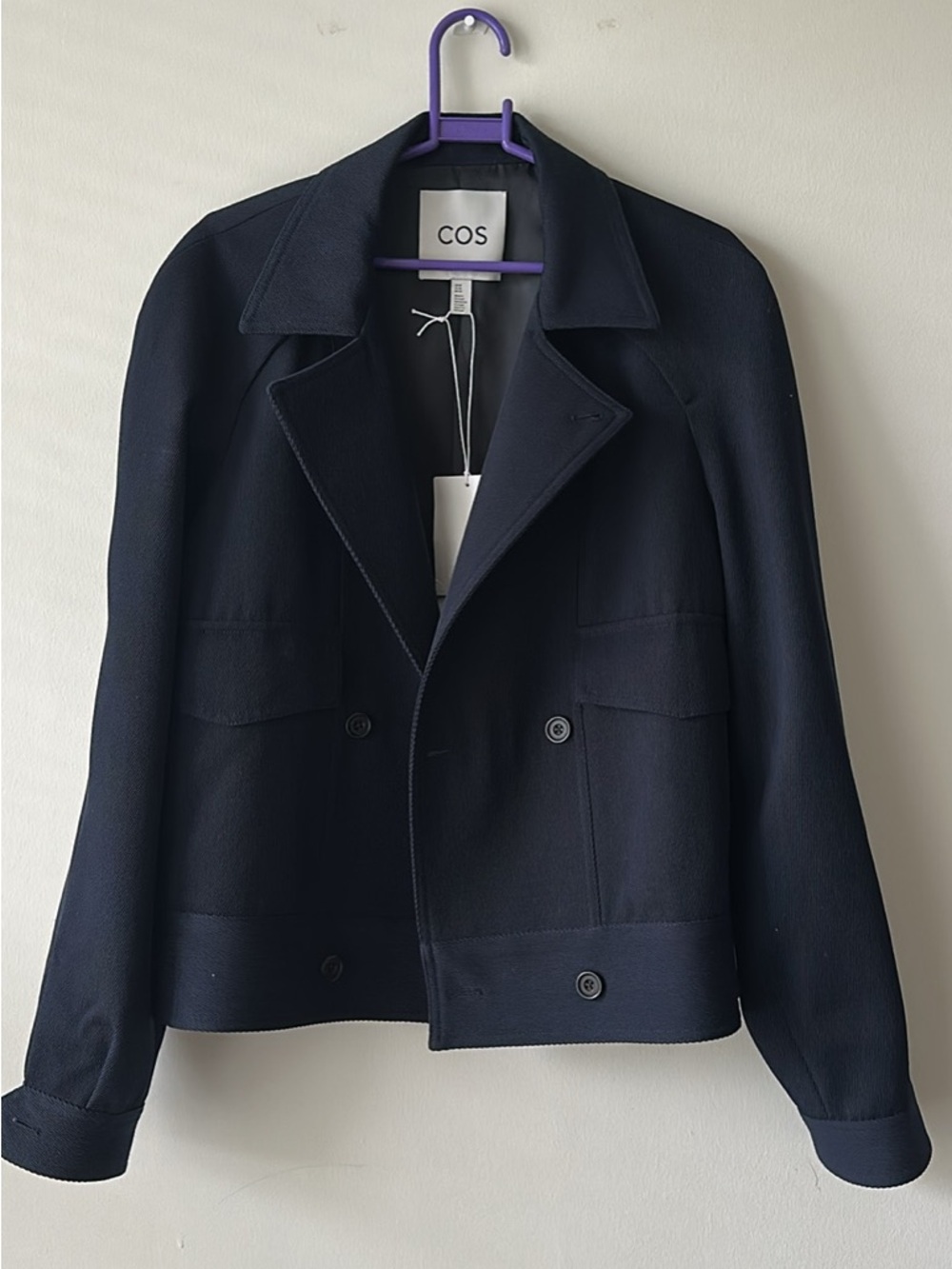 COS Gray Lined Jacket with Purple Hanger Accent